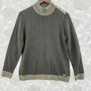 Calvin Klein Mock neck Striped cotton pullover Sweater Women's M